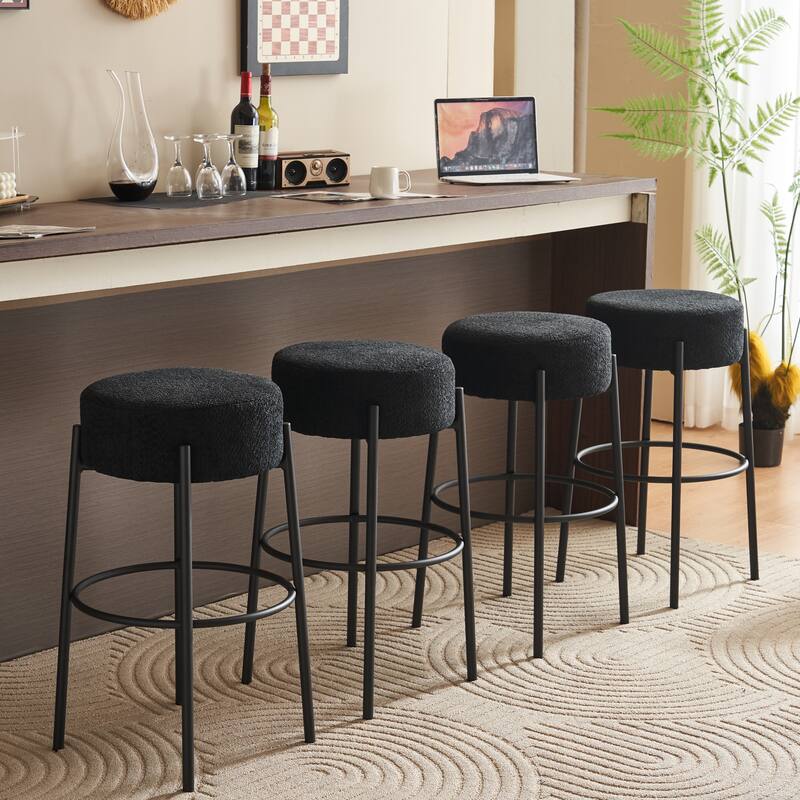 30" Tall Round High Bar Stools Upholstered Dining Stools (Set of 2